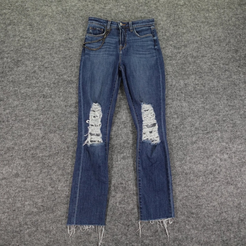 L'Agence Luna Jeans Womens 25 Straight High Rise Blue Distressed Classic Vintage